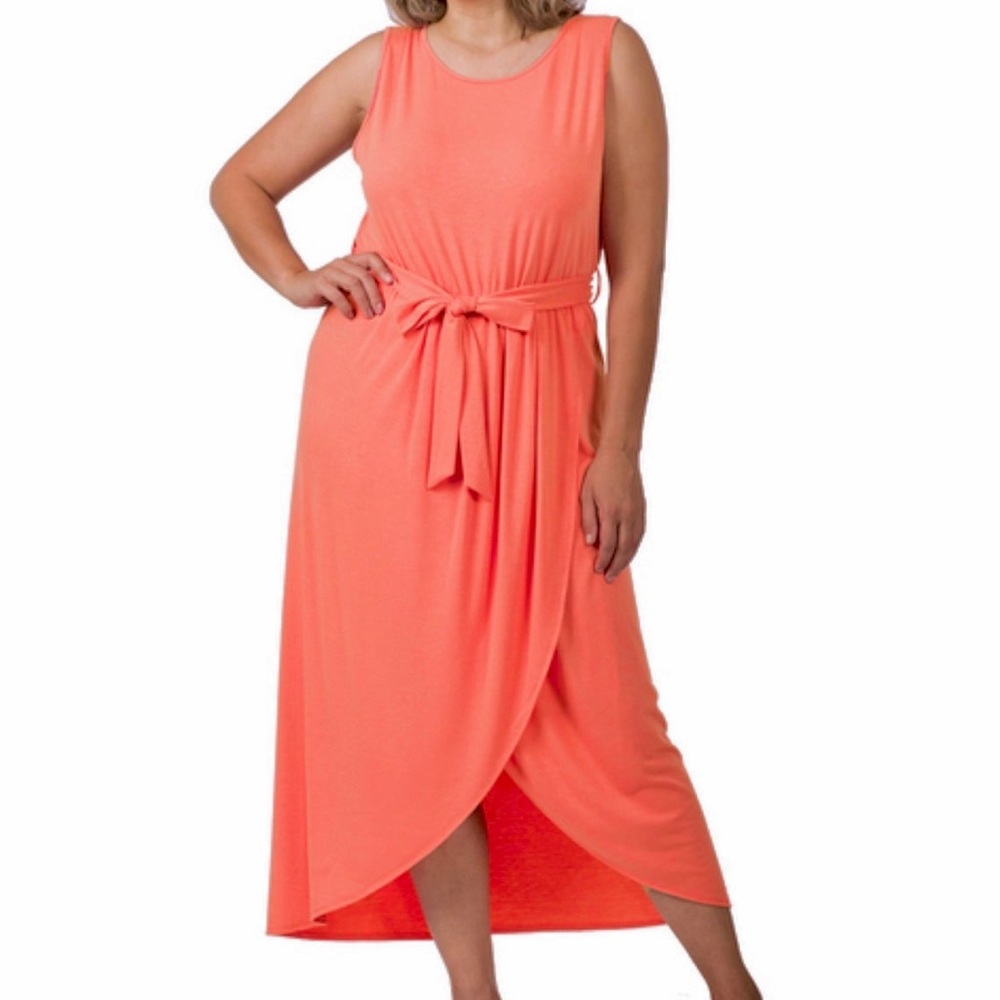 ZENANA Belted Sleeveless Wrap Tulip Midi Dress NIP